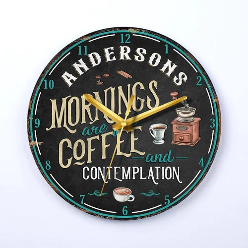 Vista 17 de V VIBEPY Reloj de madera de barra de café impreso en 2D, decoración personalizada de mesa de café, accesorios de barra de café, relojes de madera