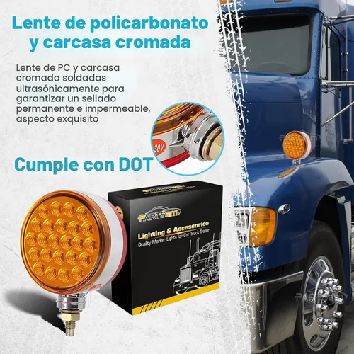 Vista 3 de Partsam 2 luces reflectantes redondas de doble cara de 4 pulgadas con montaje en perno prisionero rojo perla/ámbar, 48 luces LED reflectantes