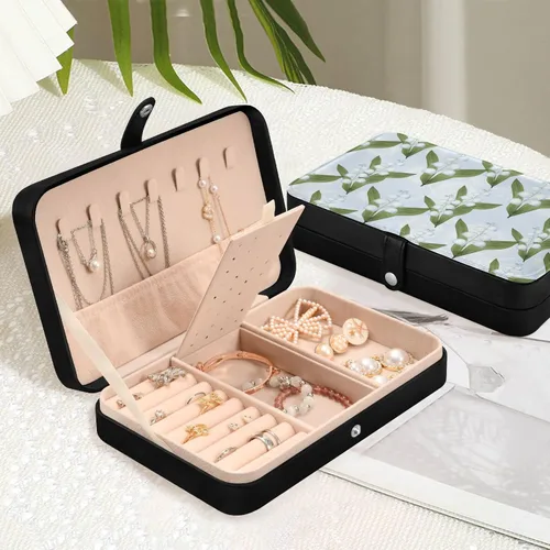Vista 6 de Lilies Valley - Joyero organizador pequeño de piel sintética para aretes, organizador de collar y anillo, organizador de almacenamiento para regalos