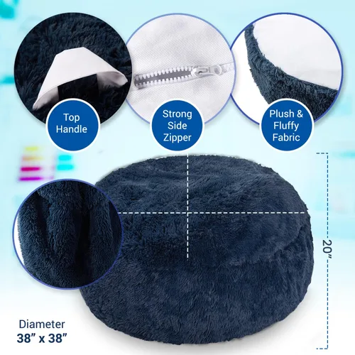 Vista 5 de Cheer Collection Puf con asa, sillas de piso de pelo largo para niños como almacenamiento de animales de peluche y organizador de juguetes, lavable