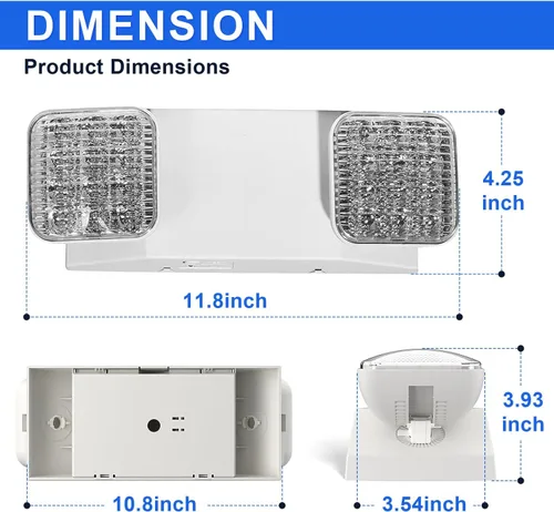 Vista 5 de Luces de emergencia LED con batería de respaldo, dos luces LED de emergencia comerciales ajustables, CA 120/277V, certificado UL 924, accesorio