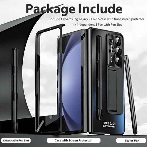 Vista 7 de Miimall Funda compatible con Samsung Galaxy Z Fold 5, protector de pantalla frontal integrado resistente a las caídas + soporte + soporte