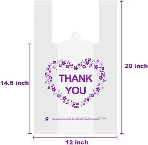 Vista 3 de LazyMe Thank You T Shirt Bags, White Plastic Grocery Bags with Handles, Standard Supermarket Size, 12 x 20 inch (100 PCS)