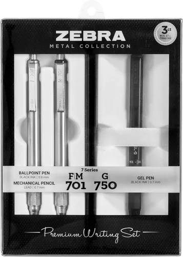 Vista 5 de Zebra Pen X-701 Tactical & G-750 - Juego de regalo de bolígrafo retráctil y bolígrafo de gel, barril de metal premium, punta media/fina, paquete