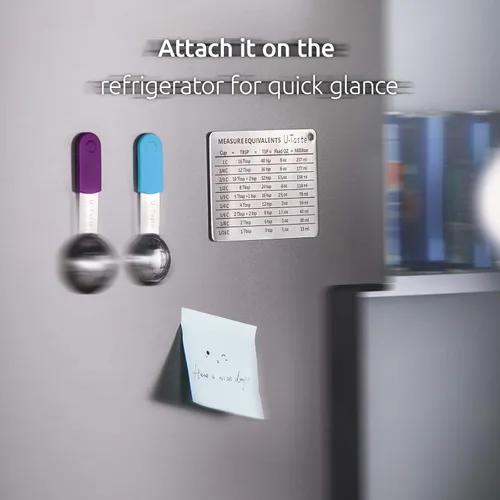Vista 4 de U-Taste Imán de refrigerador profesional de tabla de conversión de medición en acero inoxidable 18/8, conversiones para tazas, cucharadas