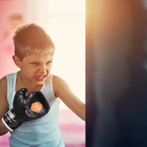 Vista 6 de Guantes de boxeo para niños, guantes de entrenamiento de piel sintética, guantes de entrenamiento de dibujos animados para niños Muay Thai