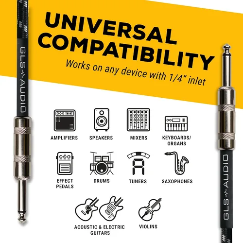 Vista 3 de GLS cable de audio para guitarra, cable TS de 1/4 de pulgada, cable para instrumento de 1/4 de pulgada para bajo y guitarra eléctrica, de tweed