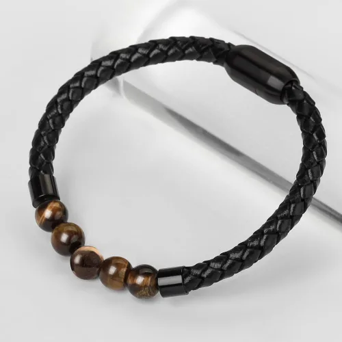 Vista 6 de Ckysee Healing Balancing Genuine Leather Beads Bracelet Magnetic Clasp Bracelet 8.5