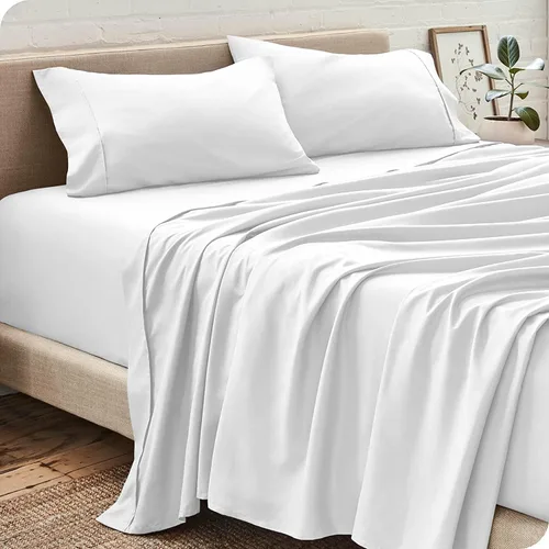 Vista 10 de Juego de sábanas de 4 piezas (1 sábana encimera + 1 sábana bajera + 2 fundas de almohada) 100% algodón natural que se ajusta a colchones de hasta 12