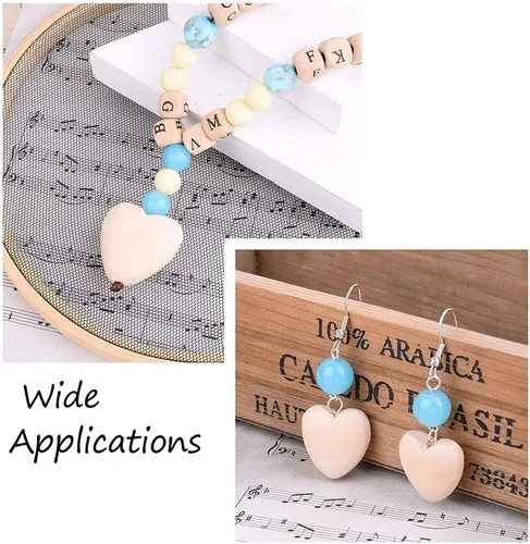 Vista 4 de KISSITTY 60 cuentas de corazón de madera natural, 3 tamaños, forma de corazón, sin pintar, cuentas espaciadoras de madera con agujero de 0.079