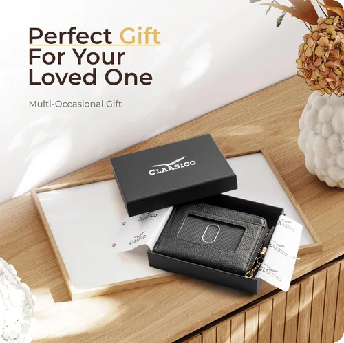 Vista 4 de Claasico Cartera Bifold para mujer con bloqueo RFID Cartera de piel auténtica con cremallera y bolsillo para monedas para mujer Elegante soporte