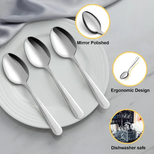 Vista 3 de BEWOS Juego de 24 cucharas – Cucharas de 7.5 pulgadas, cuchara de acero inoxidable, cuchara de cena, apta para lavavajillas, cucharadas pulidas