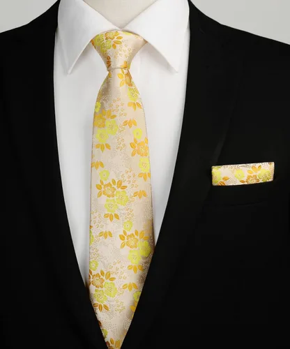 Vista 220 de Corbatas florales tejidas clásicas para hombre, corbata cuadrada de bolsillo, corbatas formales para hombres, boda con pañuelo