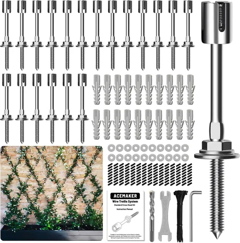 Vista 15 de Enrejado de alambre para plantas trepadoras al aire libre, kit de 12 enrejados de pared para cuerdas de alambre de 5/64" (2mm), sistema