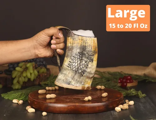 Vista 2 de Taza de Cuerno Vikingo para Beber, 16-20oz Vaso de Chupito y Abrebotellas Regalos Vikingos Especiales Únicos Hechos a Mano para Hombres y Mujeres