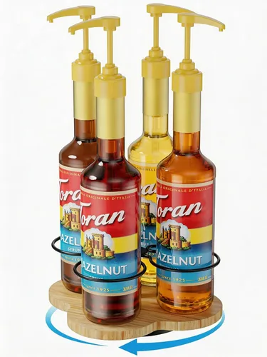Vista 10 de THYGIFTREE Organizador giratorio de jarabe de café con 7 botellas, soporte de botellas de jarabe de madera para mostrador, soporte para barra
