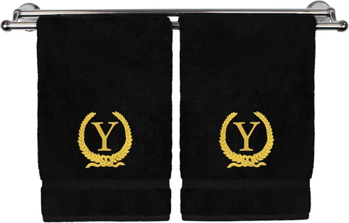 Vista 52 de Toalla de mano con monograma, regalo personalizado, 16 x 30 pulgadas, letra blanca bordada con diseño de corona en toalla negra, extra absorbente