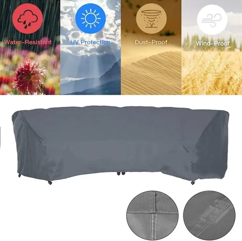 Vista 7 de Funda para muebles de patio, resistente al agua, curva, a prueba de polvo, para sofá, muebles de interior y exterior, juego de sofá de media luna