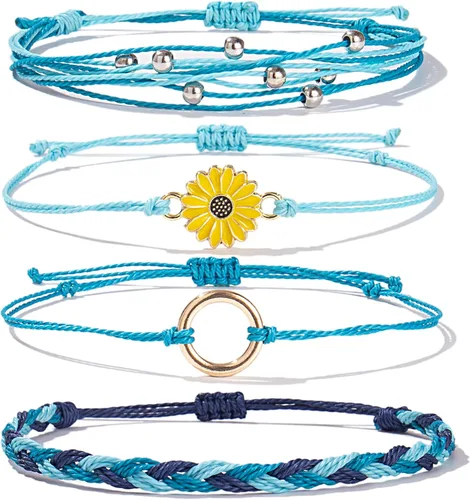 Vista 22 de Pulsera de cuerda trenzada hecha a mano con diseño de girasol para adolescentes y mujeres Beige