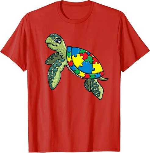 Vista 67 de Turtle Puzzle Pieces for Autism Awareness Kids Women Teacher T-Shirt Asphalt Grey