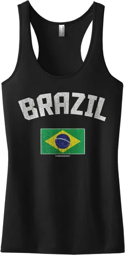 Vista 7 de Threadrock Camiseta sin mangas con espalda cruzada con bandera brasileña para mujer Gris-oscuro