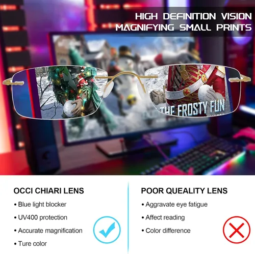 Vista 4 de OCCI CHIARI Gafas de lectura con bloqueo de luz azul para hombre, de titanio, sin marco, ligeras
