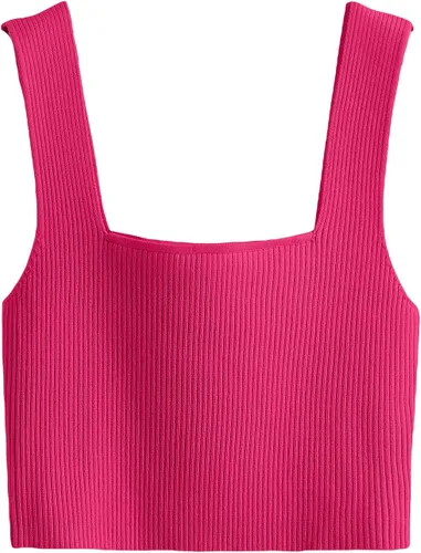 Vista 5 de Verdusa Camiseta corta sin mangas con cuello cuadrado para mujer Azul (Dusty Blue)