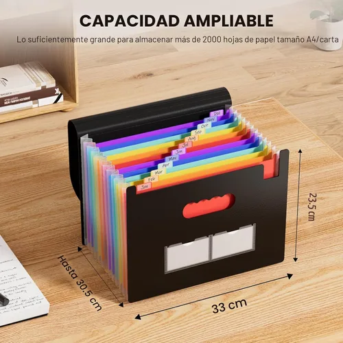 Vista 2 de Sooez - Organizador de archivos de acordeón, carpeta expandible con 13 bolsillos, organizador portátil mensual para papel, facturas, impuestos