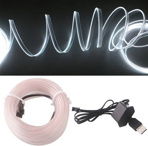 Vista 15 de Cable electroluminiscente de luz de neón de 16 pies y 12 V con protección de fusible para decoración interior de automóvil con borde de costura