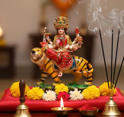Vista 2 de eSplanade Maa Durga MATA Rani Estatua Ídolo para Mandir Hogar (8") Navratri Pooja Durga Maa - Resina - Multicolor