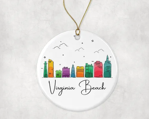 Vista 3 de Adorno de Virginia Beach City, adorno de Navidad de Virginia Beach, adorno de Navidad de puntos de interés, gráfico colorido de la ciudad, regalos