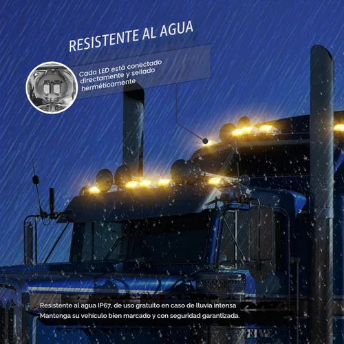 Vista 3 de Partsam 10 luces LED ámbar de cabina de 31 luces LED para techo superior con base cromada compatible con Peterbilt/Freightliner/Western