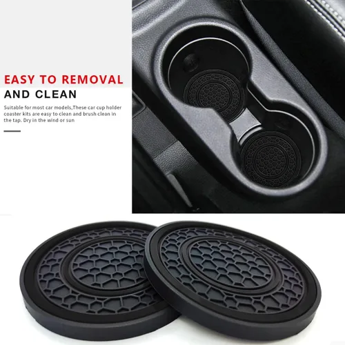 Vista 5 de Auprite Portavasos para automóvil, paquete de 2 posavasos universales antideslizantes para automóvil, accesorios para el interior del automóvil Negro