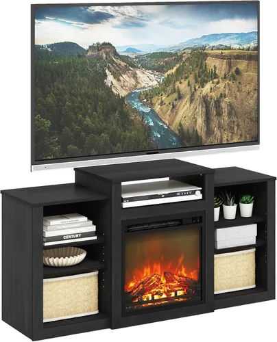 Vista 13 de Furinno Soporte clásico de TV de 70 pulgadas con chimenea, americano