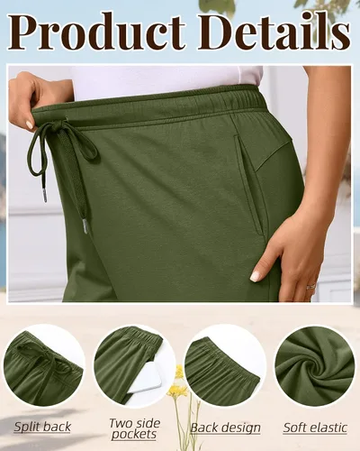 Vista 3 de Paquete de 3 pantalones capri de talla grande para mujer, ajuste holgado, pierna ancha, pantalones recortados para yoga, descanso, entrenamiento