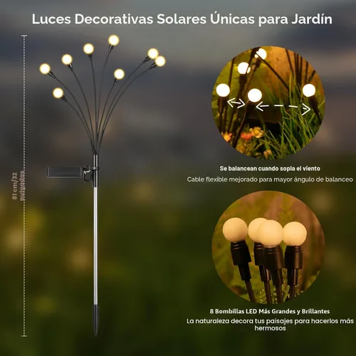 Vista 3 de Luces solares para exteriores (2 paquetes - 16 LED), luces solares para jardín ASMAD, decoraciones al aire libre, luz de luciérnaga para decoración