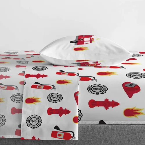 Vista 4 de Trend Collector - Juego de edredón individual de camión de bomberos de 5 piezas, ropa de cama para niños