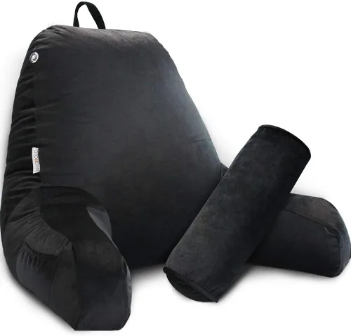 Vista 9 de Almohada de lectura para adultos sentados en la cama, respaldo Negro