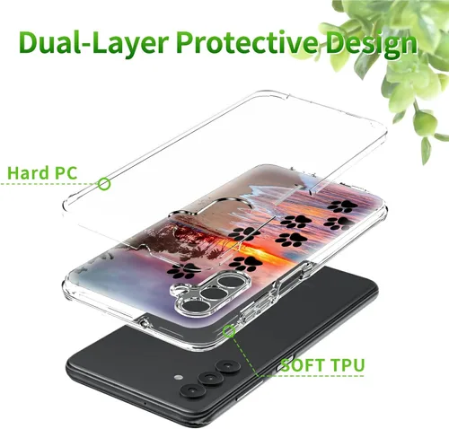 Vista 4 de Funda transparente para Samsung A15 5G de 6.5 pulgadas, doble capa protectora a prueba de golpes de PC transparente de silicona suave