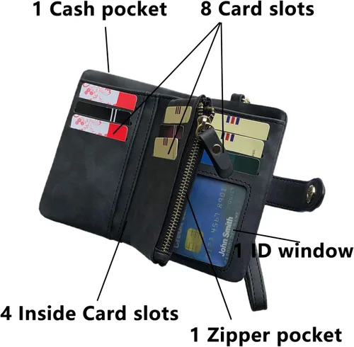 Vista 2 de Billetera pequeña de cuero para mujer, pulsera RFID plegable para mujer, con ranuras para tarjetas, monedero con cremallera para ventana