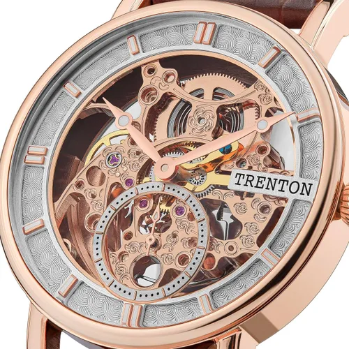 Vista 2 de The Herald Reloj automático para hombre de 1.575 in con esfera de esqueleto y correa de cuero