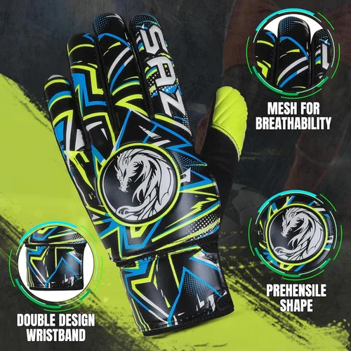 Vista 2 de SAZ Guantes de portero de fútbol, guantes de portero de fútbol para niños, niños y jóvenes, guantes de portero de fútbol con palmas de látex