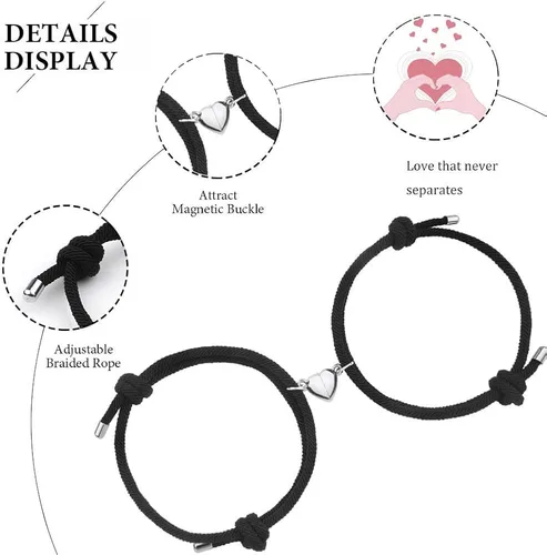 Vista 3 de Magnetic Couple Bracelets, Mutual Attraction Bracelets Vows of Eternal Love Jewelry Gifts for Boyfriend Girlfriend Best Friend, Adjustable, 2