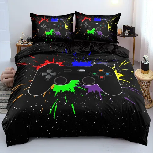 Vista 15 de Juego de funda de edredón de tamaño individual con estampado 3D de Gamepad azul para niños, fundas de edredón y fundas de almohada para dormitorio