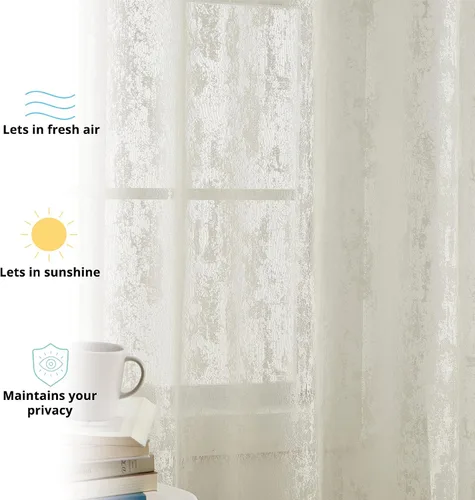 Vista 4 de HLC.ME Crawford - Paneles de cortina para tratamiento de ventanas, semitraslúcidos, para ventana de dormitorio y sala de estar, juego de 2 paneles
