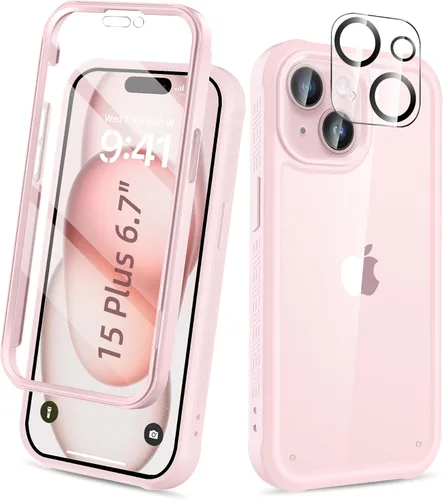 Vista 23 de Funda para iPhone 15 de cuerpo completo, protector de pantalla integrado, con protector de lente de cámara, [antiamarilleamiento], funda protectora