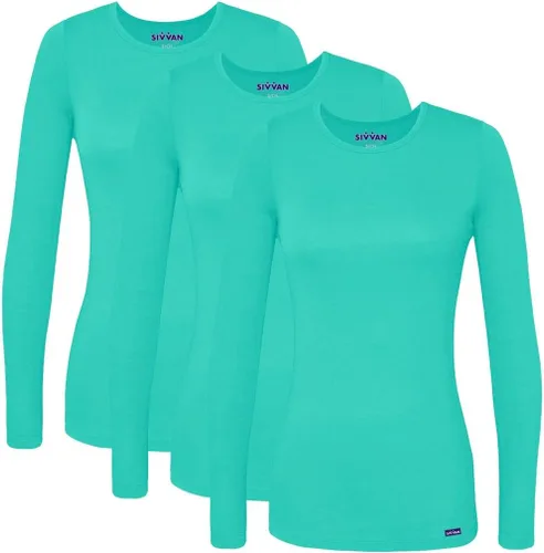 Vista 16 de Sivvan 3-Pack Women's Long-Sleeve Comfort Underscrub Tee, Scrubs Undershirts Aguamarina (Aquamarine)