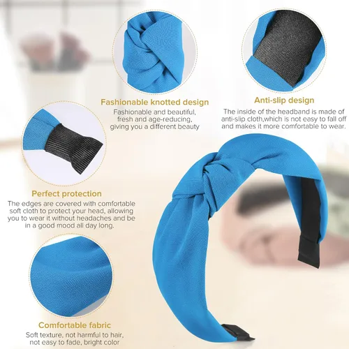 Vista 3 de DiyJibb Diademas para Mujeres y Niñas - 6 Piezas Diademas Elegantes con Nudo Superior - Diadema Anudada para Mujeres - Bandas para la Cabeza Anchas