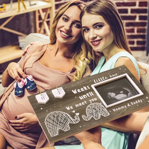 Vista 3 de EURSET Marco de fotos de sonograma para bebé, semanas de cuenta regresiva, foto de ultrasonido estándar de 4 x 3 pulgadas, ideas de anuncios