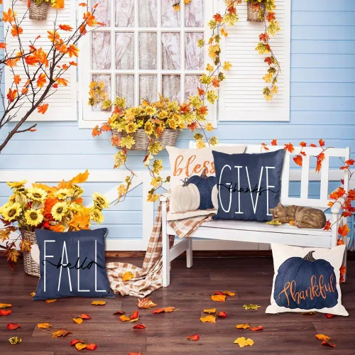 Vista 6 de Vellibring Fundas de almohada de otoño de 18 x 18 pulgadas, fundas de almohada de calabazas azules para casa de campo, fundas de cojín de otoño